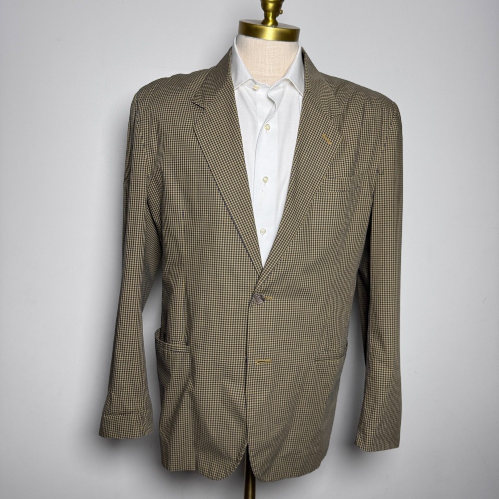 Gap Blazer Mens M 40R Tan Navy Micro-Check Cotton Vintage 2-Button Sport Coat
